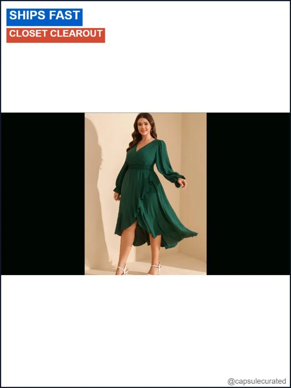 Plus Size Wedding Guest Maxi Dress V Neck High Low Cocktail Long Sleeve